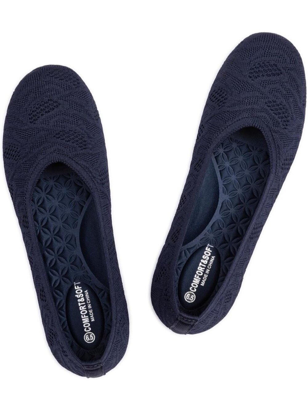 Women's Navy 1 Ballet Flat Low Wedge Comfort Soft Round Toe Slip Shoes